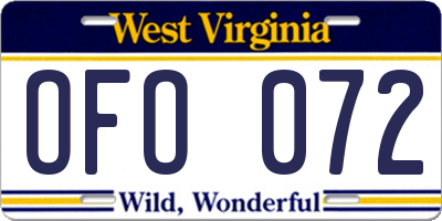 WV license plate OFO072