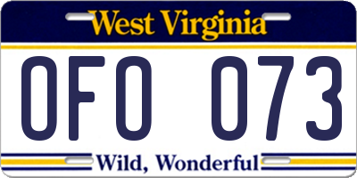 WV license plate OFO073