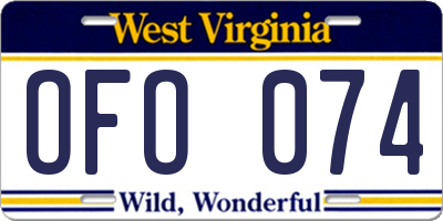 WV license plate OFO074