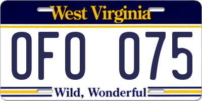 WV license plate OFO075