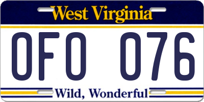 WV license plate OFO076