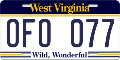 WV license plate OFO077