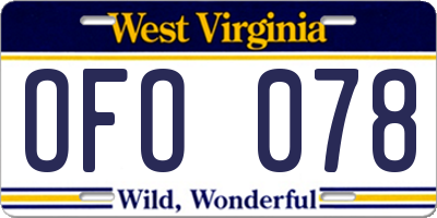 WV license plate OFO078