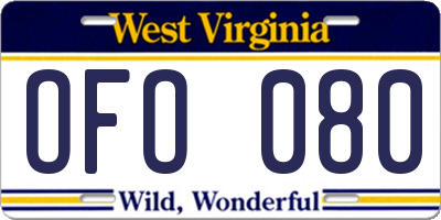 WV license plate OFO080