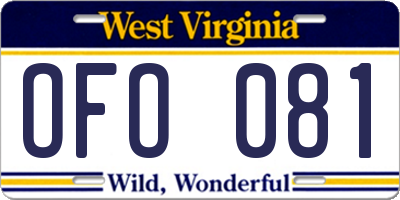 WV license plate OFO081