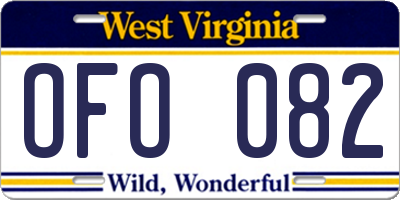 WV license plate OFO082