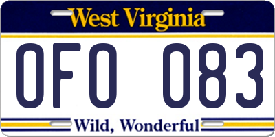 WV license plate OFO083
