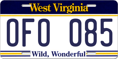 WV license plate OFO085
