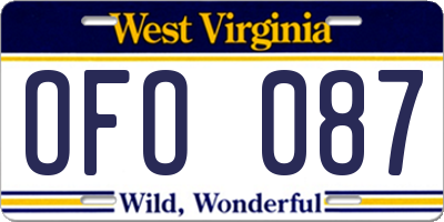 WV license plate OFO087