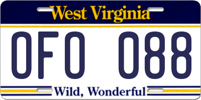 WV license plate OFO088
