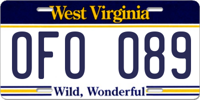 WV license plate OFO089