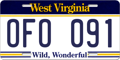 WV license plate OFO091