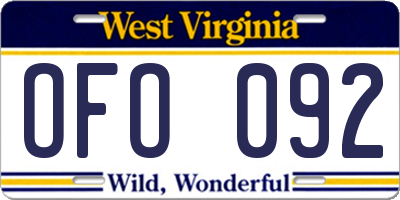 WV license plate OFO092