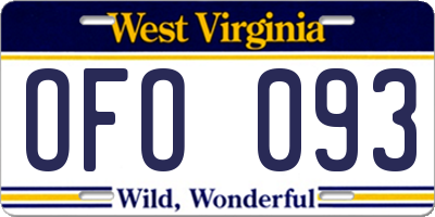 WV license plate OFO093