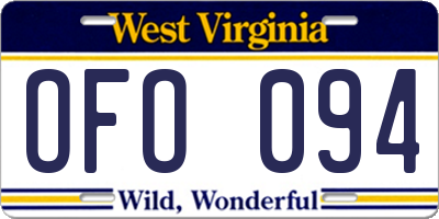 WV license plate OFO094