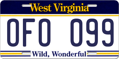 WV license plate OFO099