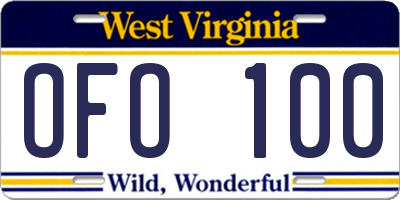 WV license plate OFO100
