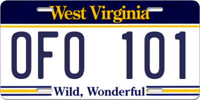 WV license plate OFO101
