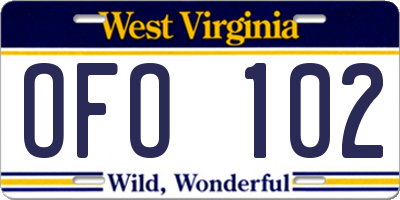 WV license plate OFO102