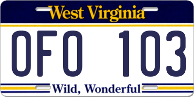 WV license plate OFO103