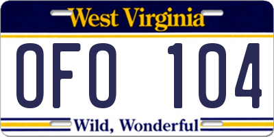 WV license plate OFO104