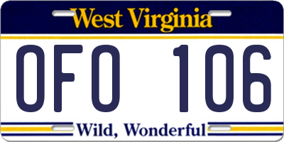 WV license plate OFO106