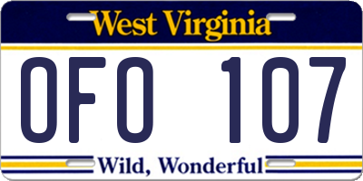 WV license plate OFO107