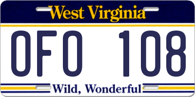 WV license plate OFO108