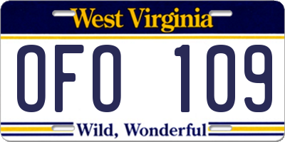 WV license plate OFO109