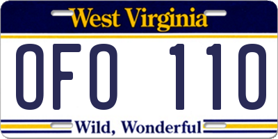 WV license plate OFO110