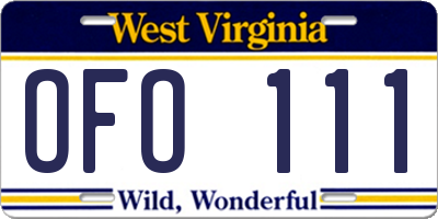 WV license plate OFO111