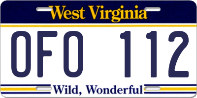WV license plate OFO112