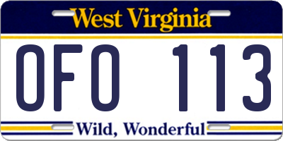 WV license plate OFO113