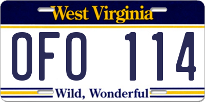 WV license plate OFO114