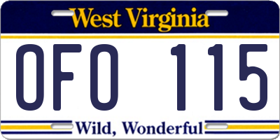 WV license plate OFO115