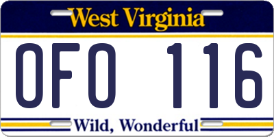WV license plate OFO116