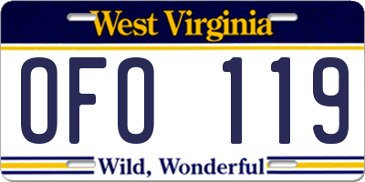 WV license plate OFO119