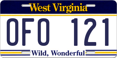 WV license plate OFO121