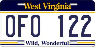 WV license plate OFO122