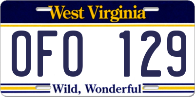 WV license plate OFO129