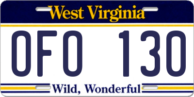WV license plate OFO130