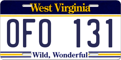WV license plate OFO131