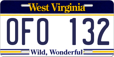 WV license plate OFO132