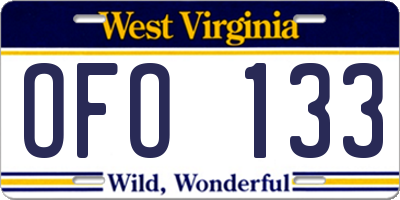 WV license plate OFO133