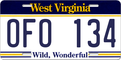 WV license plate OFO134