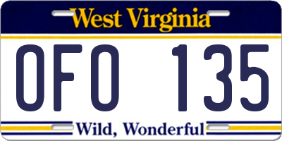 WV license plate OFO135