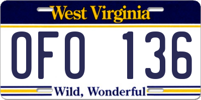 WV license plate OFO136