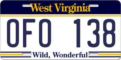 WV license plate OFO138