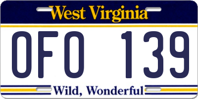 WV license plate OFO139