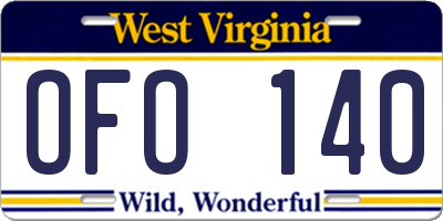 WV license plate OFO140